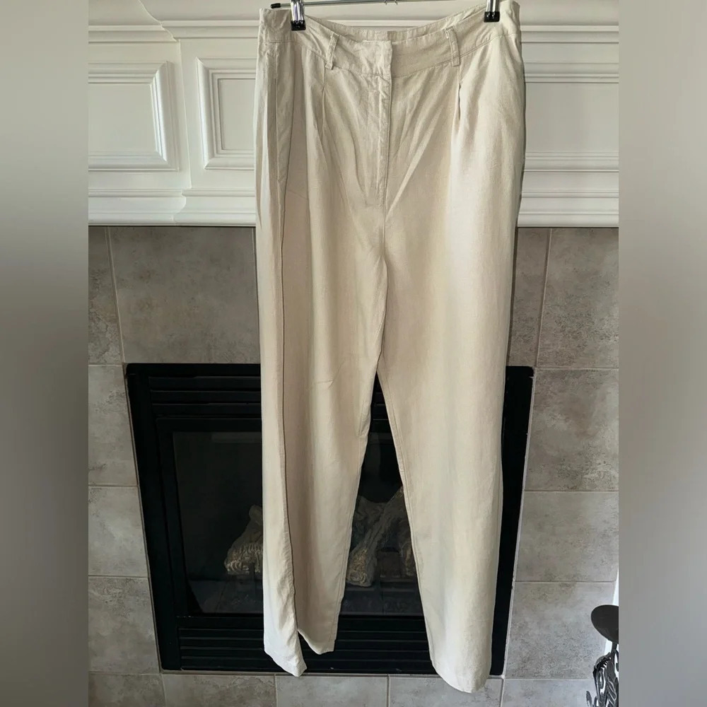 Versona Linen Blend lightweight Khaki Wide Leg Pants Modern - size 10 - Picture 3 of 13